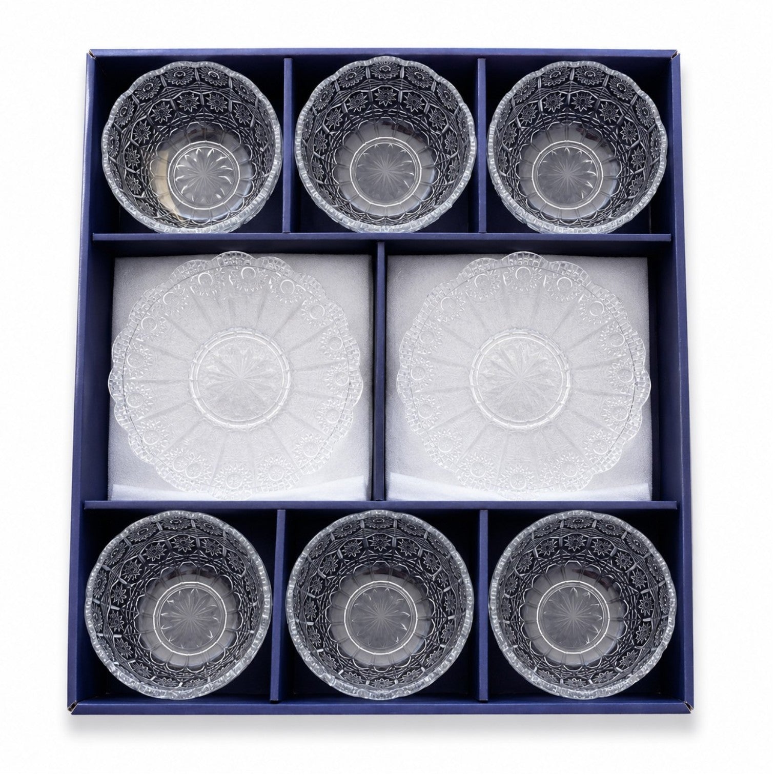 Cupa 11x5.5cm, cu Farfurie 14cm din Sticlă, 6/set pentru Înghețată, Model Cristal Engros