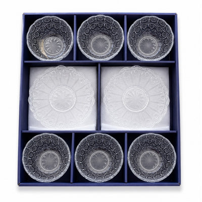 Cupa 11x5.5cm, cu Farfurie 14cm din Sticlă, 6/set pentru Înghețată, Model Cristal Engros
