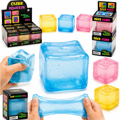 Cub Antistres 12/Set, Jucarie Squishy Cube 5×5cm, Stretch, Transparent, Diferite Culori, Engros