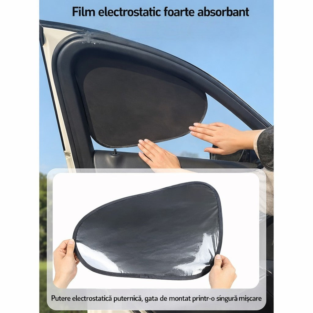 Parasolar Auto 50cm pentru Geam Lateral, 4 buc, Folie Electrostatică Opacă, Protecție UV Engros