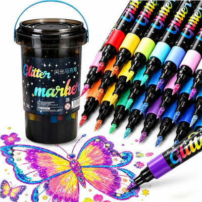 Markere Glitter cu Sclipici 36/set, in Galetusa din Plastic cu Capac si Maner Engros