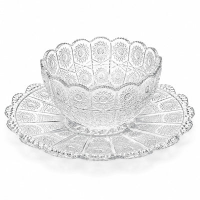 Cupa 11x5.5cm, cu Farfurie 14cm din Sticlă, 6/set pentru Înghețată, Model Cristal Engros