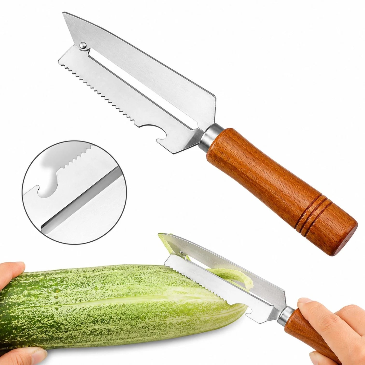 Cuțit Multifuncțional 10/set, din Inox 21cm, pentru Tocat Varză și Decojit Legume, Mâner din Lemn Engros