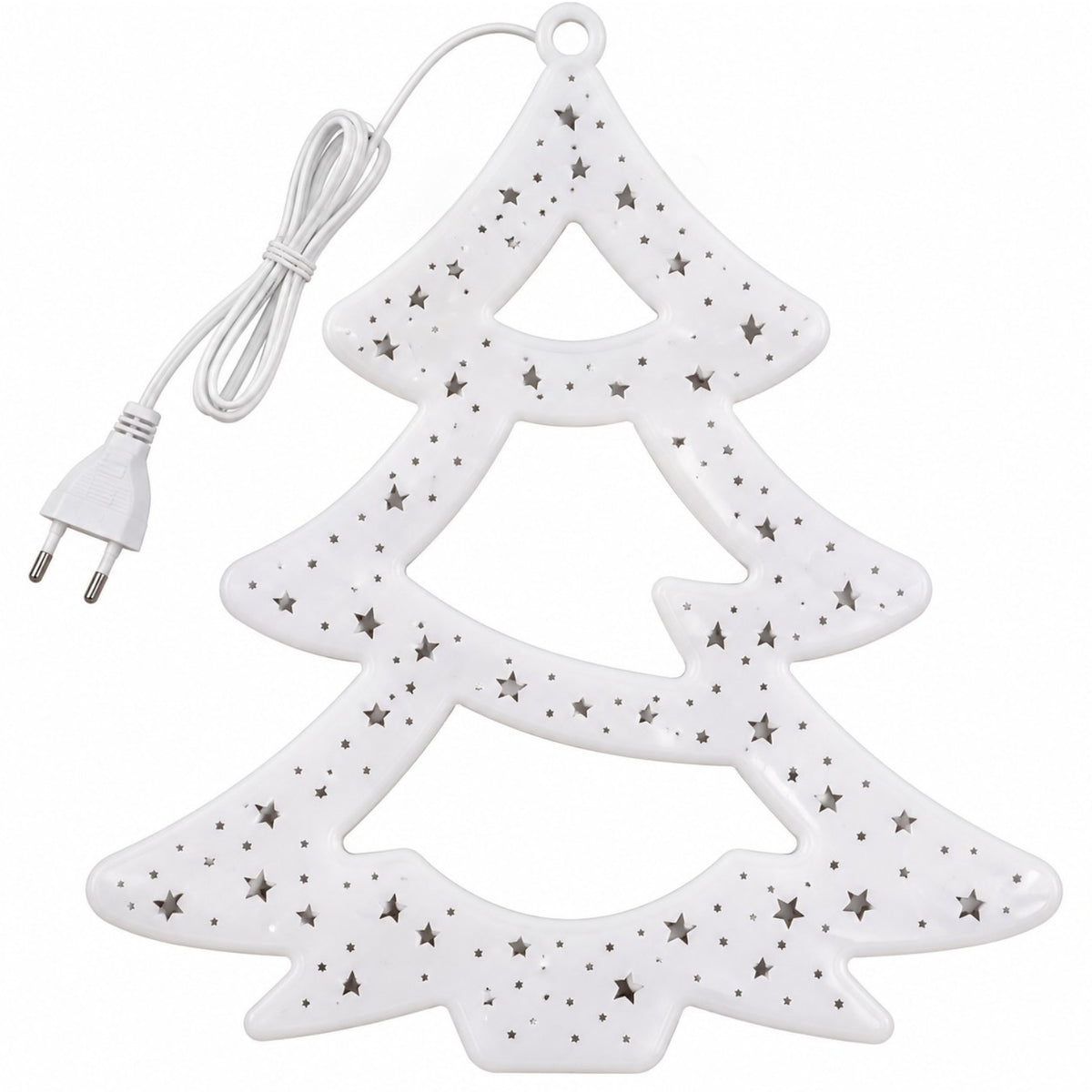 Decoratiune de Craciun Brad, 40x37cm, Ornament Geam cu Instalatie LED Multicolora, Alimentare la Priza Engros