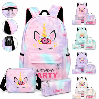 Ghiozdan Școlar 3 în 1, Model Unicorn 40×30×15cm, cu 2 Fermoare, Geantă de Umăr Termoizolantă și Penar, Diferite Culori Engros