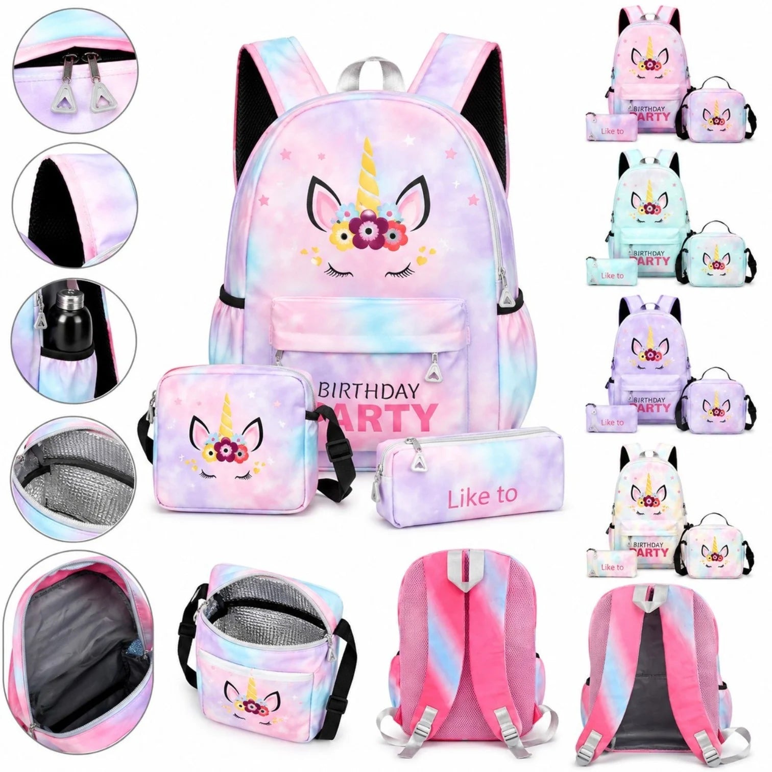Ghiozdan Școlar 3 în 1, Model Unicorn 40×30×15cm, cu 2 Fermoare, Geantă de Umăr Termoizolantă și Penar, Diferite Culori Engros