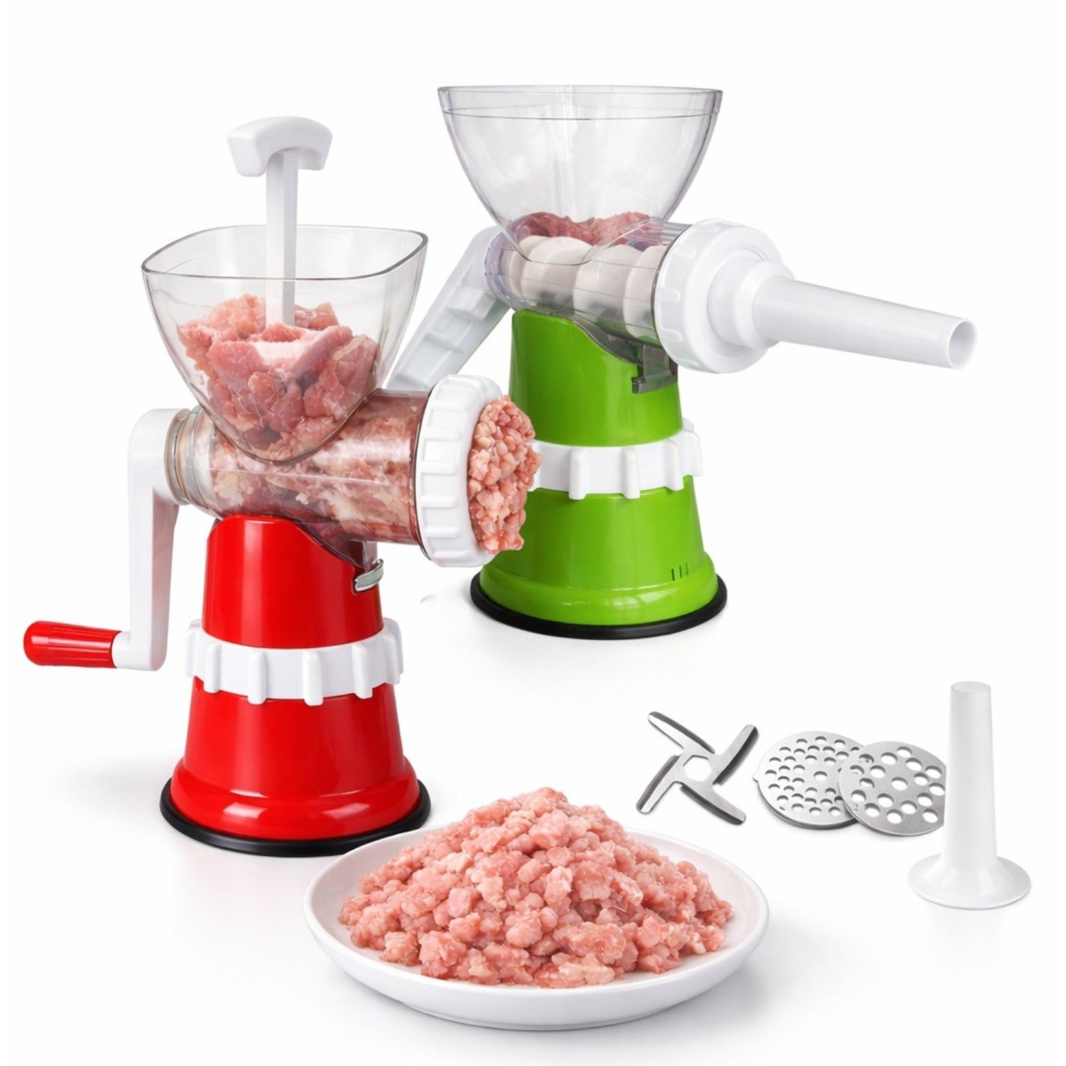 Tocător Carne Manual 24x15 cm din Plastic, cu Bază Antialunecare și Accesorii pentru Tocare și Umplere Cârnați Diferite Culori Engros