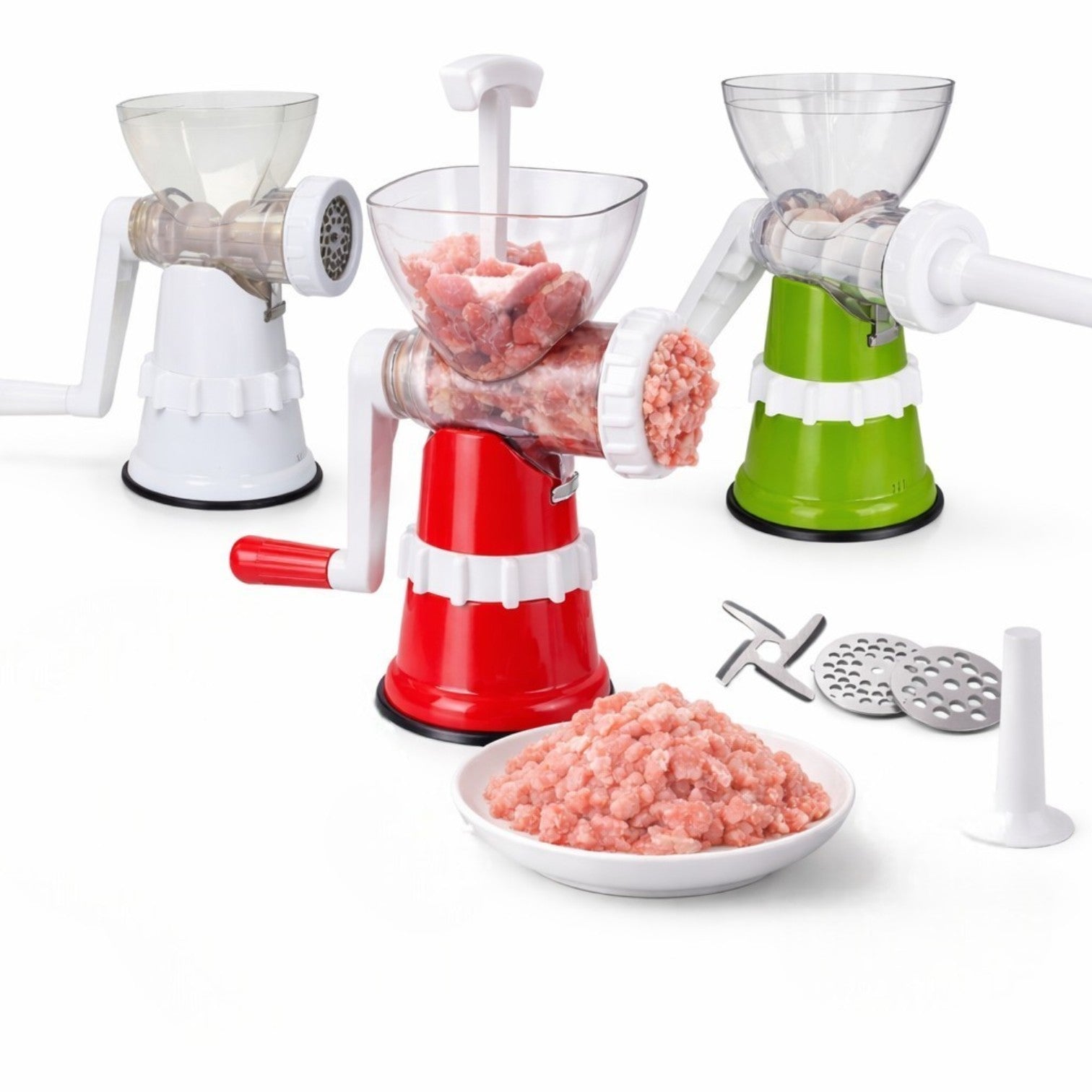 Tocător Carne Manual 24x15 cm din Plastic, cu Bază Antialunecare și Accesorii pentru Tocare și Umplere Cârnați Diferite Culori Engros