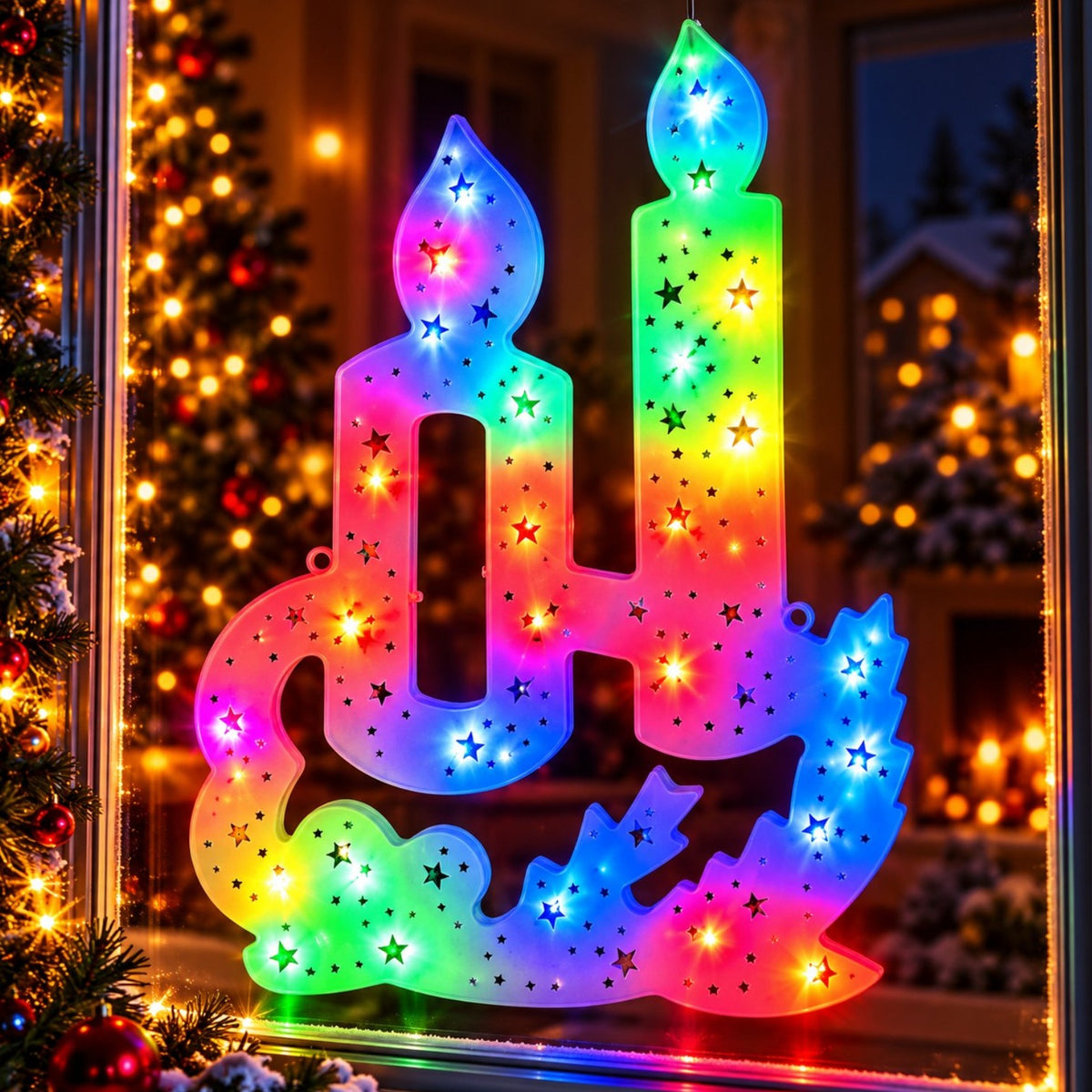 Decoratiune de Crăciun 42x28cm, Lumanari, Instalatie cu Lumină LED Multicoloră, pentru Interior și Exterior Engros