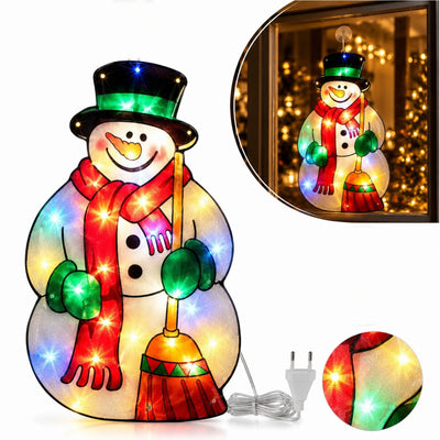 Decoratiune de Craciun 43.5x23 cm, Om de Zapada, Ornament Geam cu Instalatie LED Multicolora, Alimentare la Priza Engros