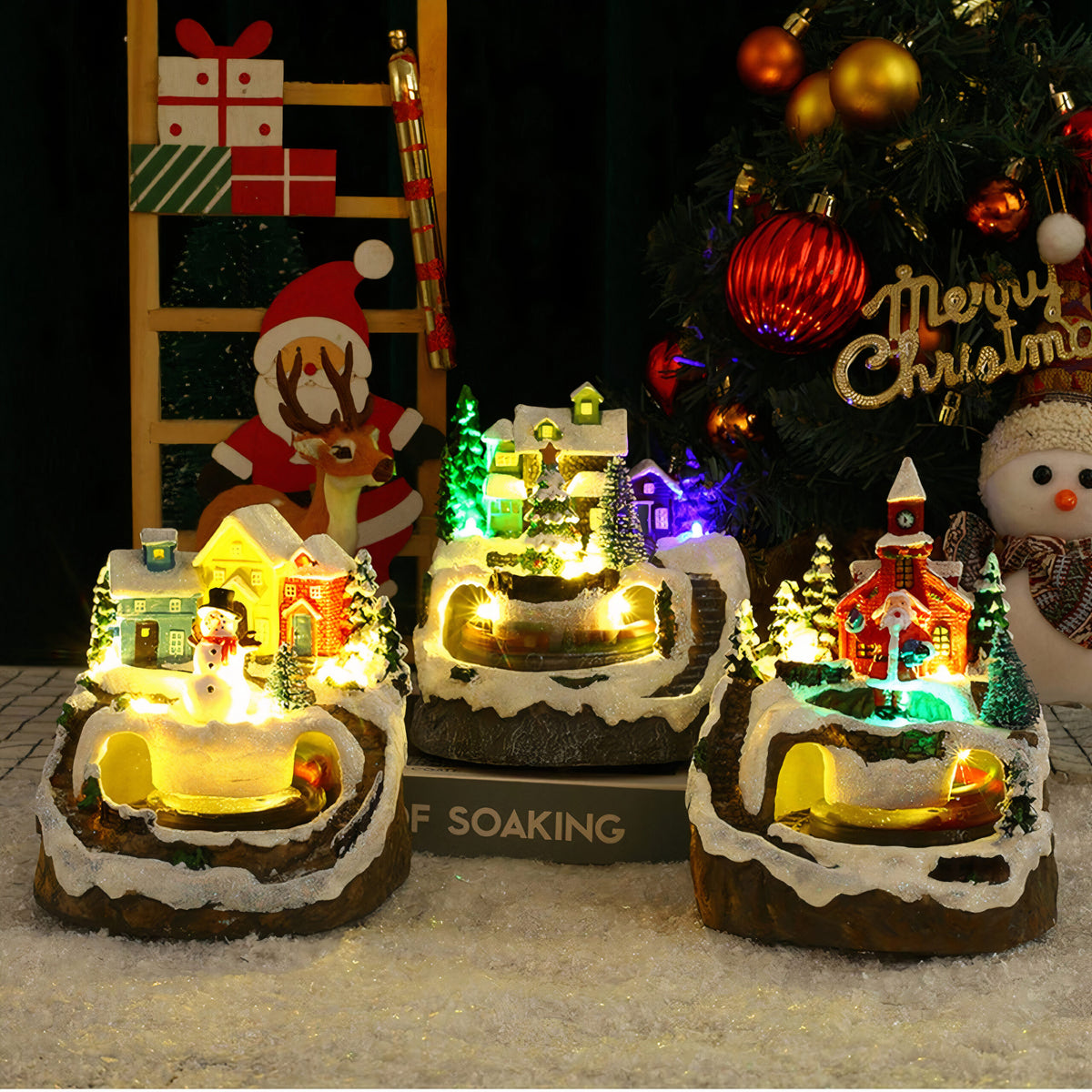 Decoratiune de Craciun 15x12cm, cu Lumină LED, Muzică și Trenuleț Rotativ Engros