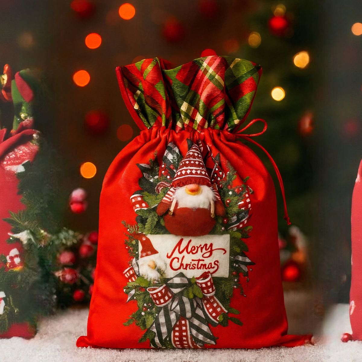 Săculeț de Crăciun 40x28cm, din Material Textil cu Șnur Engros