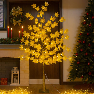 Pom Decorativ 175cm, Brad Artificial de Craciun cu Frunze Luminoase LED Alb Cald, pe Suport Plastic, pentru Interior si Exterior Engros
