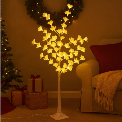 Pom Decorativ 165cm, Brad Artificial de Craciun, cu Lumina LED Alb Cald, Model Floare Galbena, pentru Interior si Exterior Engros