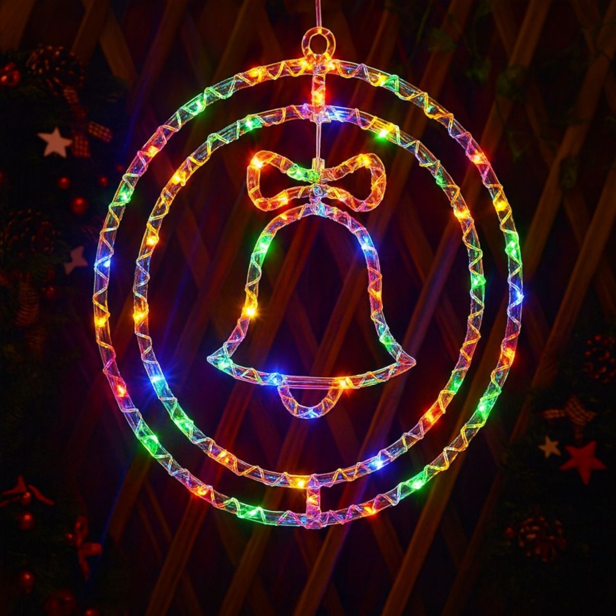 Decoratiune Crăciun 30cm Model Clopotel cu Lumină Multicoloră LED, Ornament Suspendat Transparent Engros