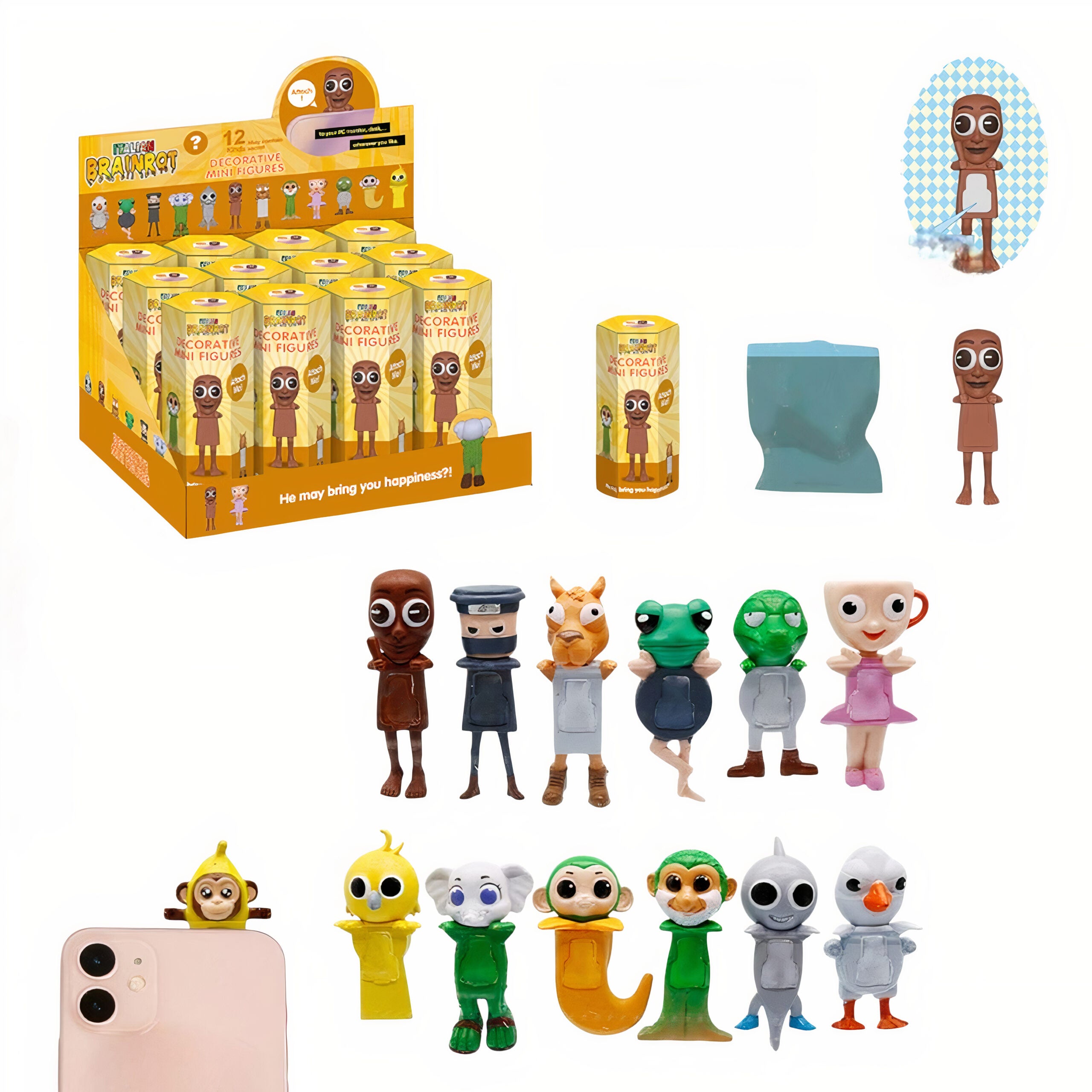 Accesoriu pentru Telefon 12/set Minifigurine 5cm, Italian Brain Rot Tung Tung Sahur Engros