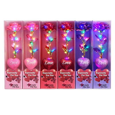 Trandafir Cristalizat 6/set cu Lumină LED Multicoloră 24cm, în Cutie din Plastic Diferite Culori Engros