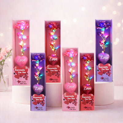 Trandafir Cristalizat 6/set cu Lumină LED Multicoloră 24cm, în Cutie din Plastic Diferite Culori Engros