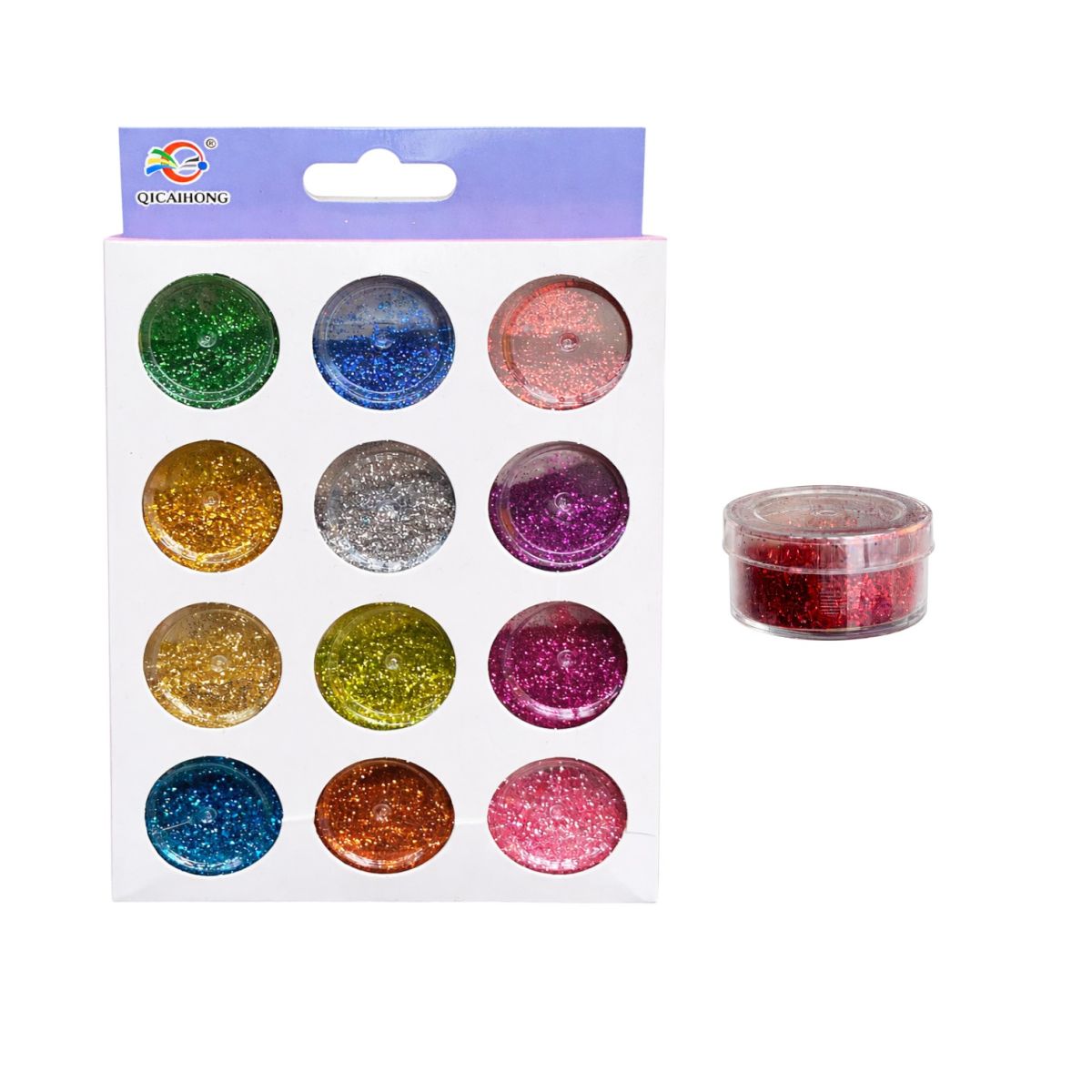 Sclipici Pulbere 12/set, în Recipient Transparent 2,5cm, Diferite Culori Engros