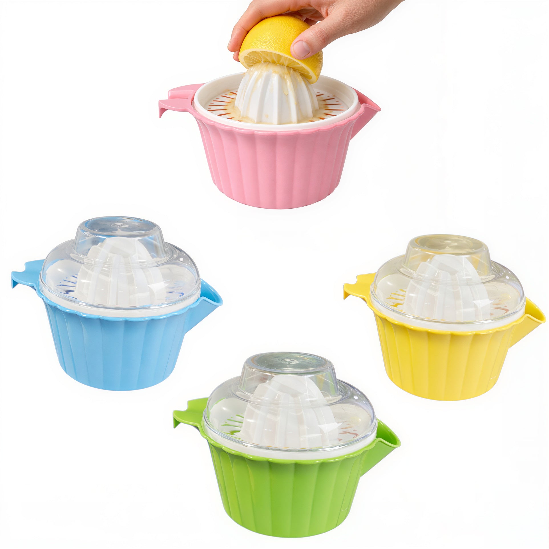 Storcător Manual 11x6cm pentru Citrice cu Suport si Capac, din Plastic Diferite Culori Engros
