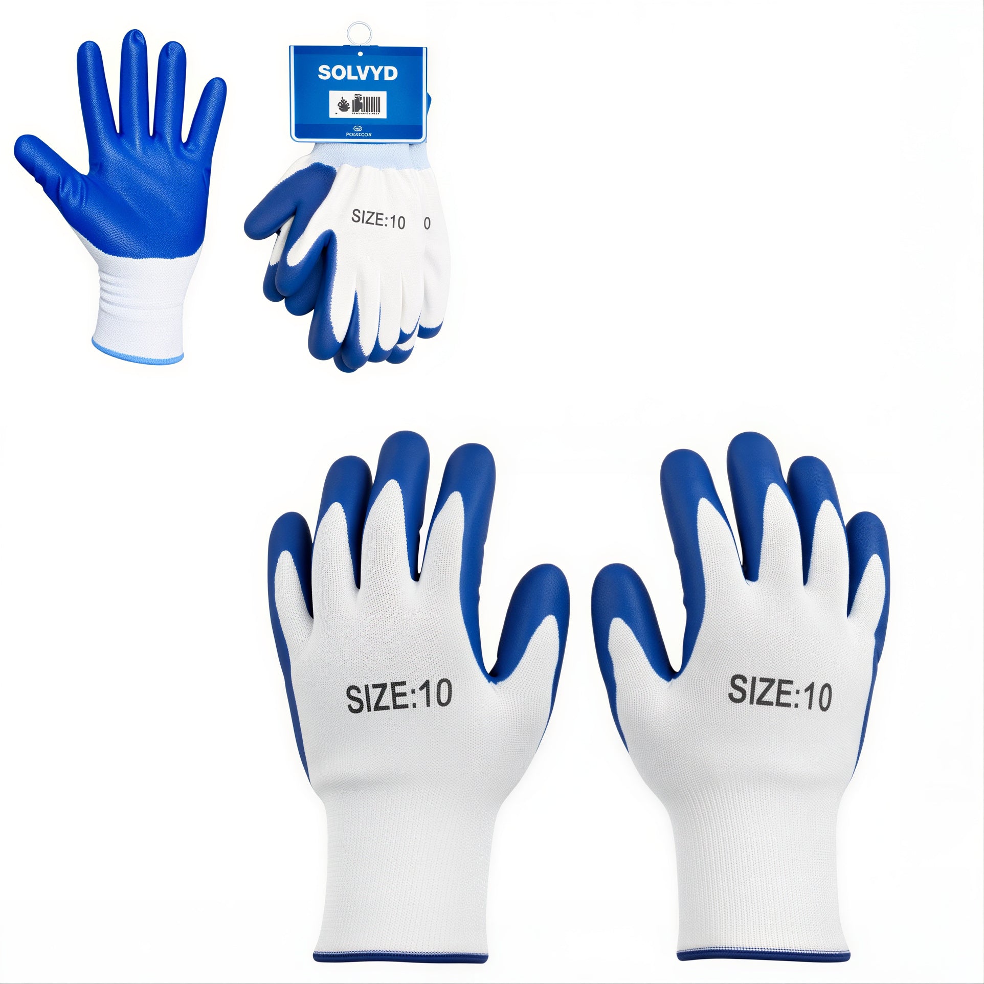Mănuși de Protecție 12/set, din Material Textil cu Acoperire din Latex, Mărimea 10 cu Carton de Etichetare, Albastre Engros