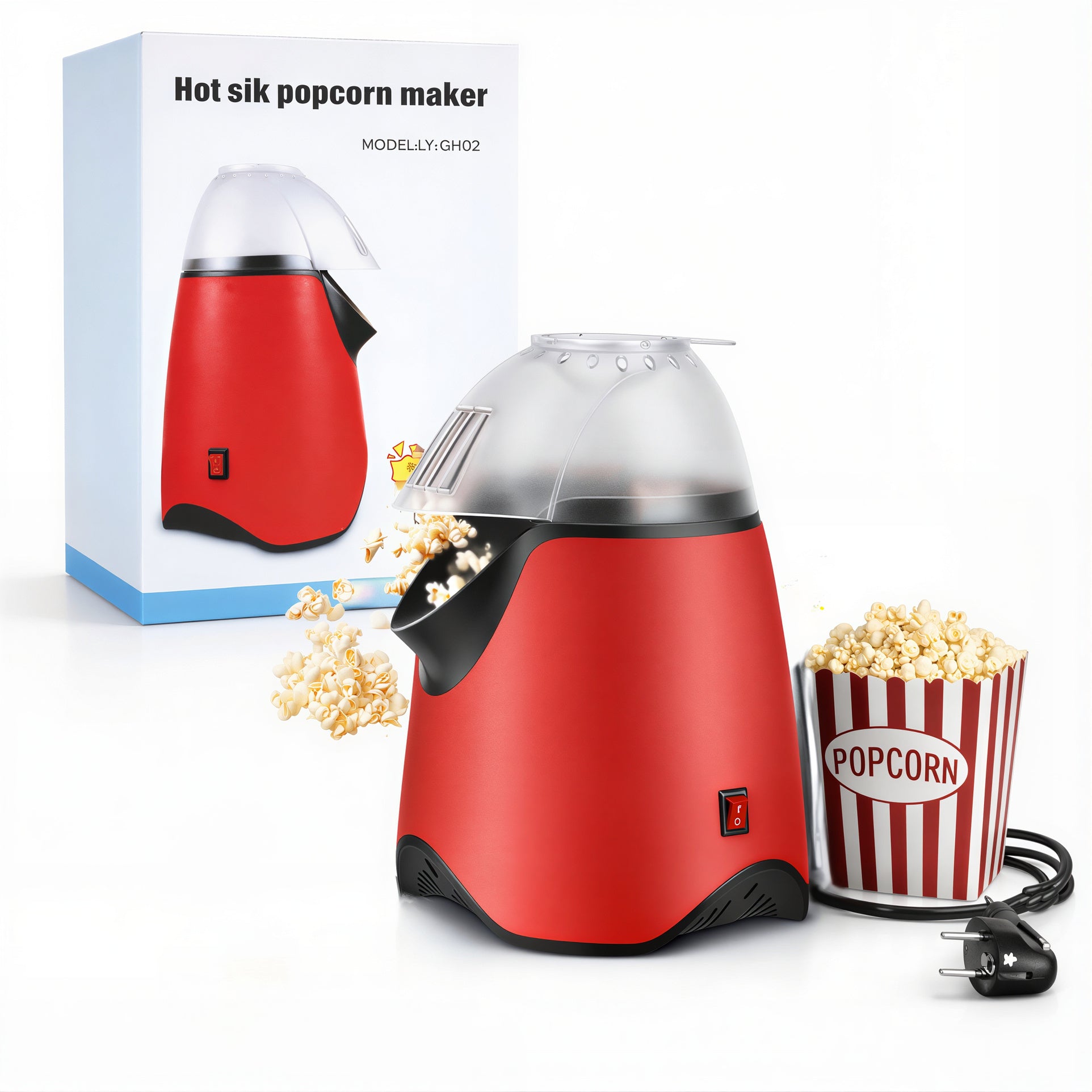 Mașină de Popcorn Electrică Automată 30×17×12cm, cu Aer Cald Operare cu un Singur Buton Fără Ulei Engros