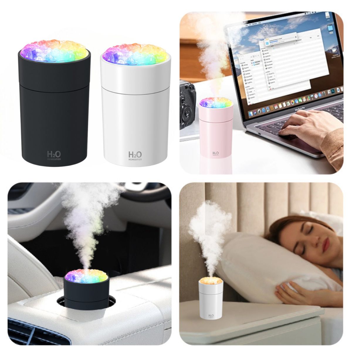 Umidificator de Aer 10.5x5.5cm cu Lumină LED Multicolor, Design Compact Alimentare USB Diferite Culori Engros
