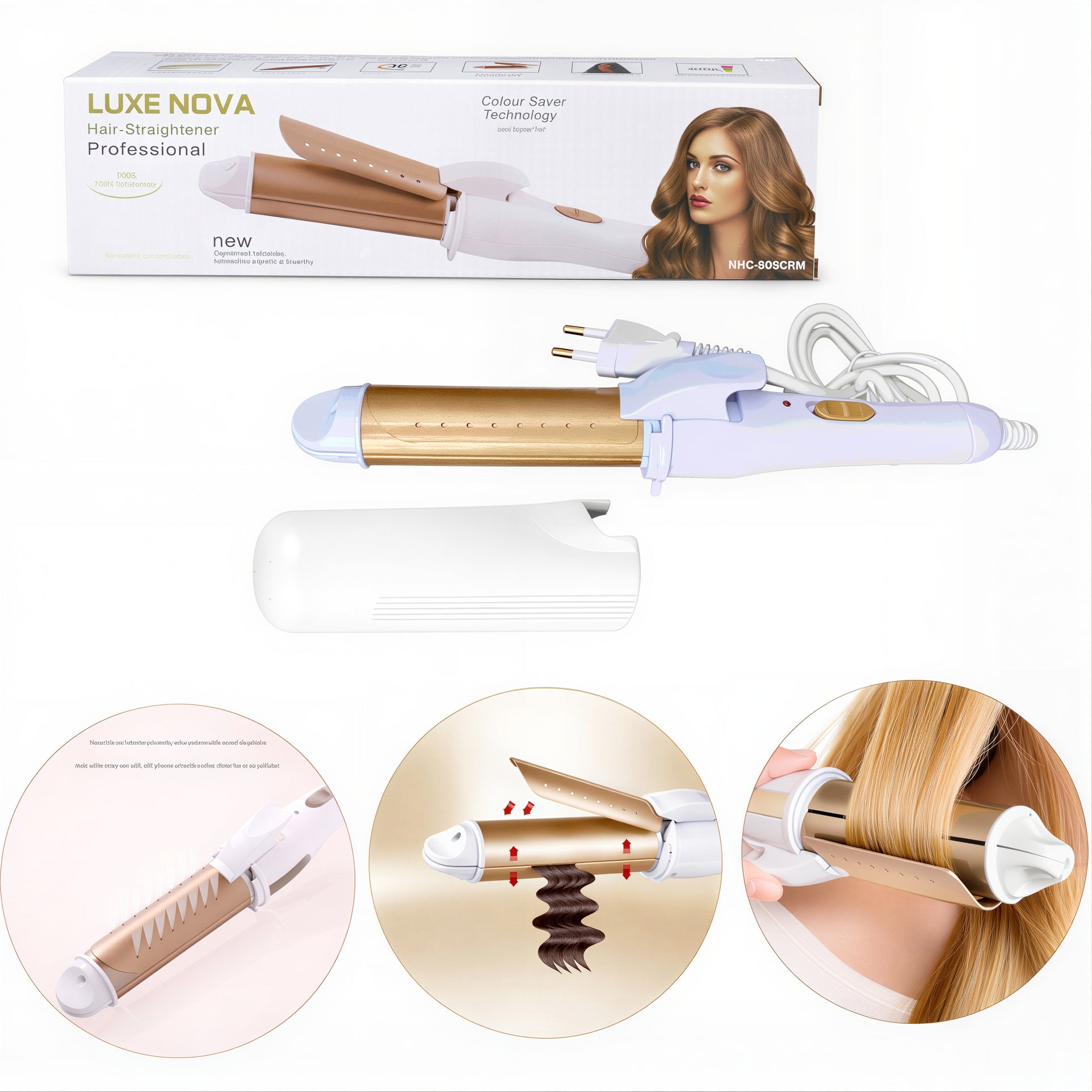 Ondulator Profesional 2în1, cu Placă de Îndreptat și Ondulat Păru 25cm Capac de protectie Engros