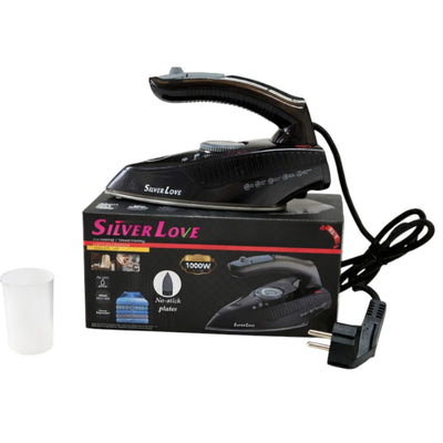 Fier de Călcat Silver Love PL-388, 1000W, 20.5x 8.5cm cu Abur și Uscat, Talpă Antiaderentă Rezervor Apă 80ml Engros