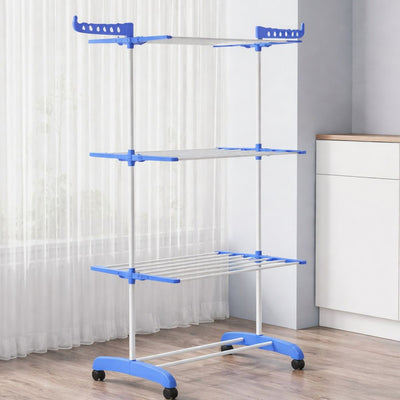 Uscător Haine 165×73×45cm cu 3 Niveluri din Metal, Susținere 40 kg cu o Bară și 2 Suporturi pentru Umerașe Engros