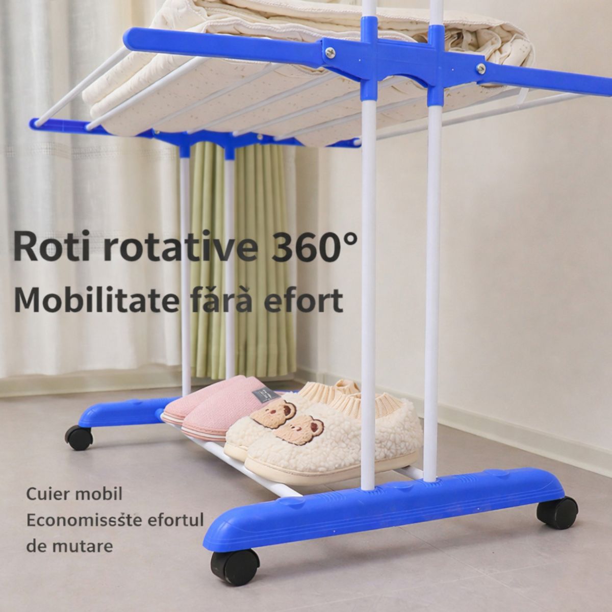 Uscător Haine 165.5×75×52cm cu 3 Niveluri din Metal, Susținere 50kg cu 2 Bare și 2 Suporturi pentru Umerașe Engros