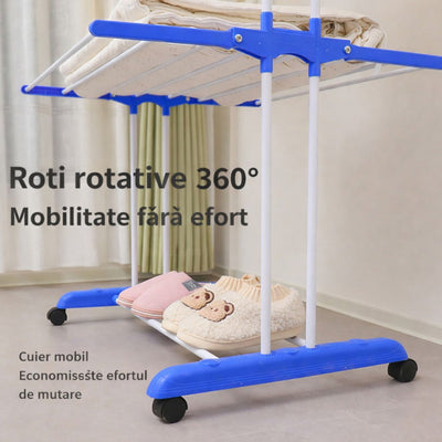 Uscător Haine 165.5×75×52cm cu 3 Niveluri din Metal, Susținere 50kg cu 2 Bare și 2 Suporturi pentru Umerașe Engros