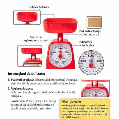 Cântar Mecanic 20x12cm de Bucătărie 5kg, cu Tavă Detașabilă 15x5cm si Afișaj Diferite Culori Engros