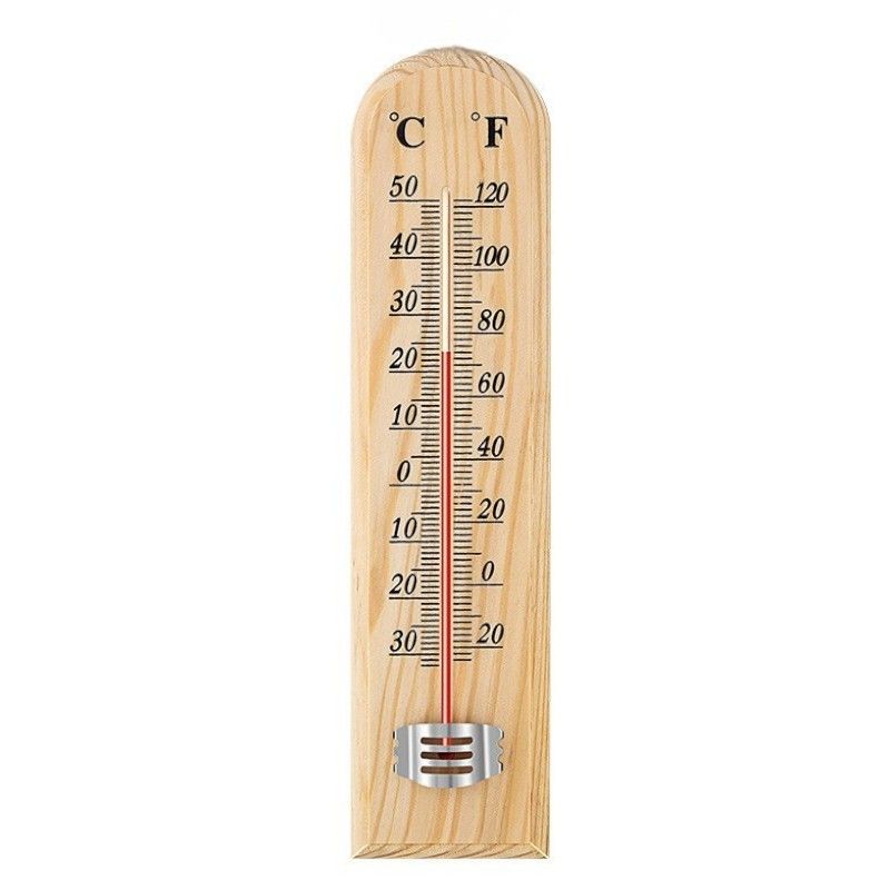Termometru de Perete 25x5cm, din Lemn cu Afișaj °C și °F pentru Interior sau Exterior Engros