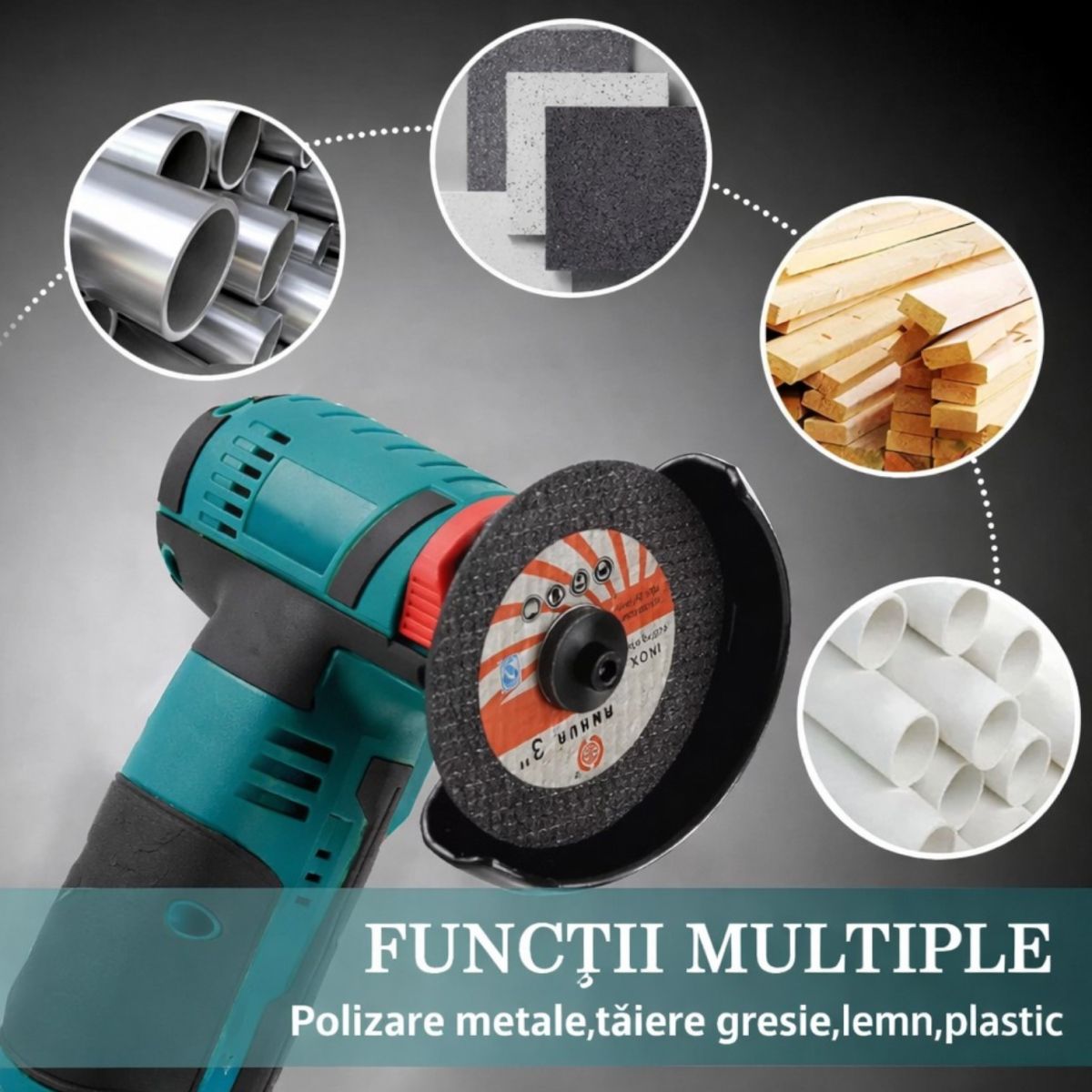 Mini Polizor Unghiular 20cm, 12V, 750W, 19500 rpm, 2 Discuri 76 mm cu 2 Acumulatori Engros
