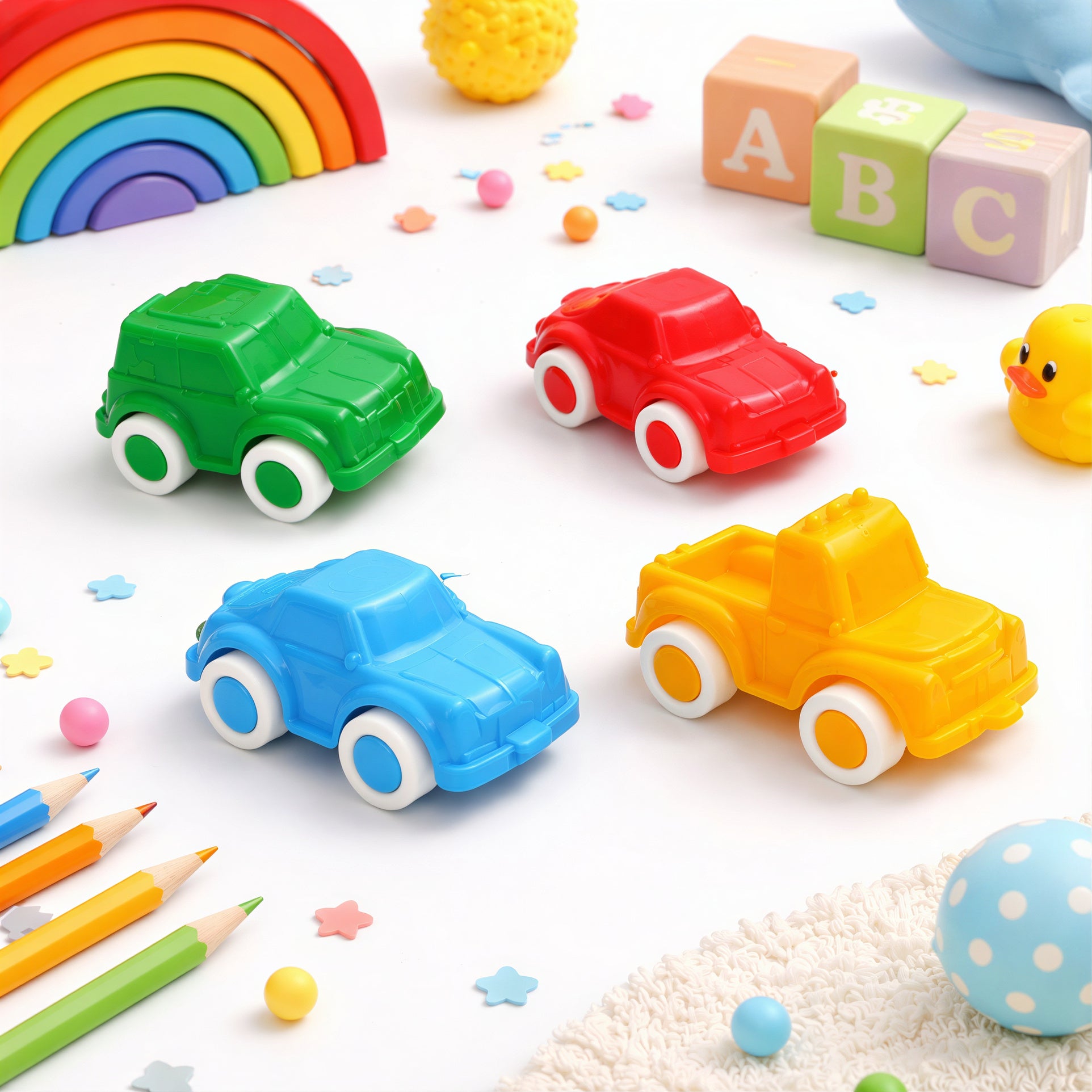Mașinuțe Mini 4/set, 8cm, din Plastic, Diferite Culori pentru Copii Engros