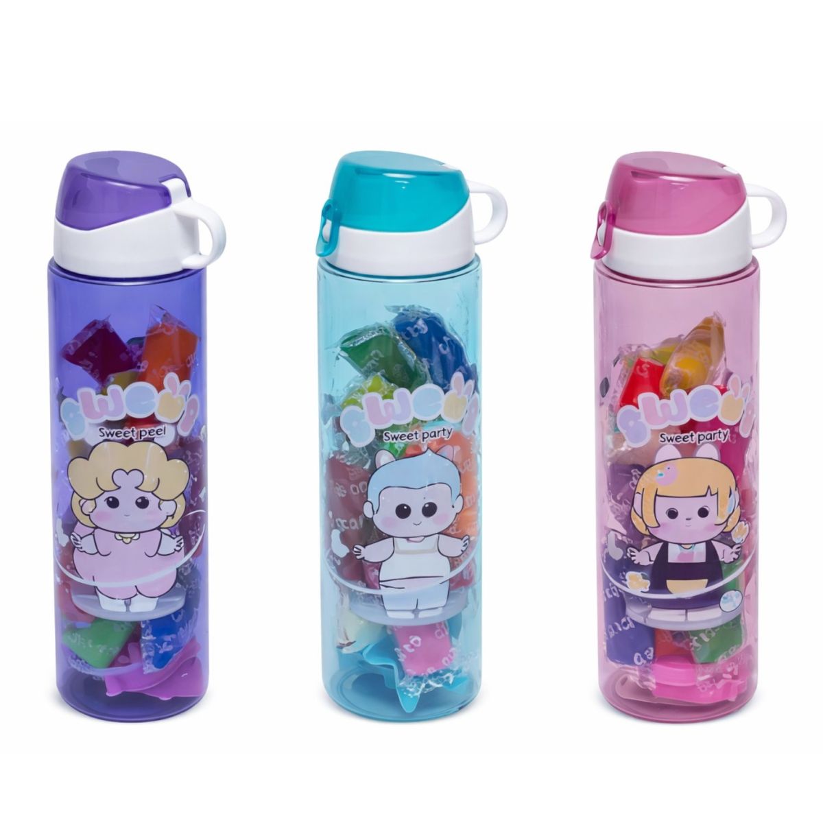 Sticlă pentru Apă Copii 21cm, cu Capac Flip, 12 Plastiline Colorate și Forme pentru Modelat Incluse, Diferite Desene Colorate Engros