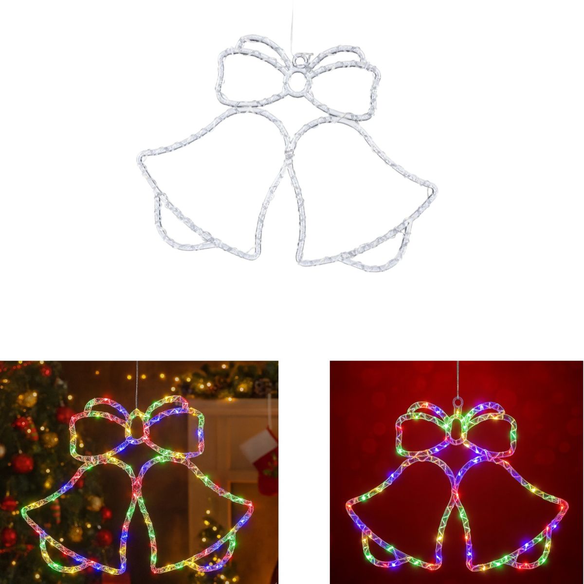 Decoratiune Crăciun 35X46cm Model Clopotei cu Lumină Multicoloră LED, Ornament Suspendat Transparent Engros