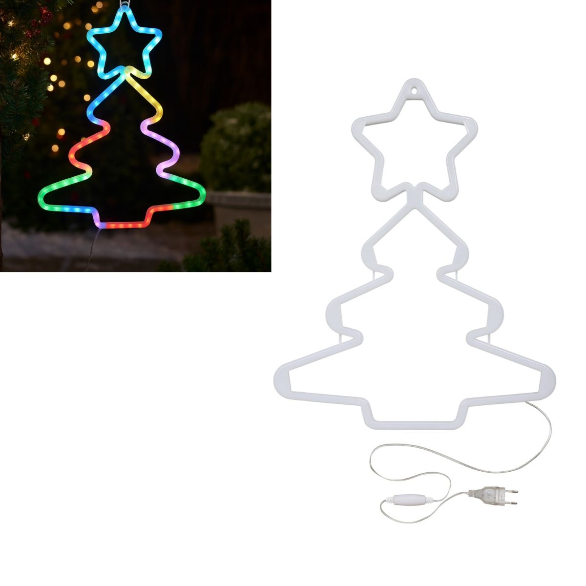 Decoratiune Crăciun 50x42x16cm Model Brad, cu Lumină LED Multicolora din Silicon, Ornament Suspendat Transparent Engros