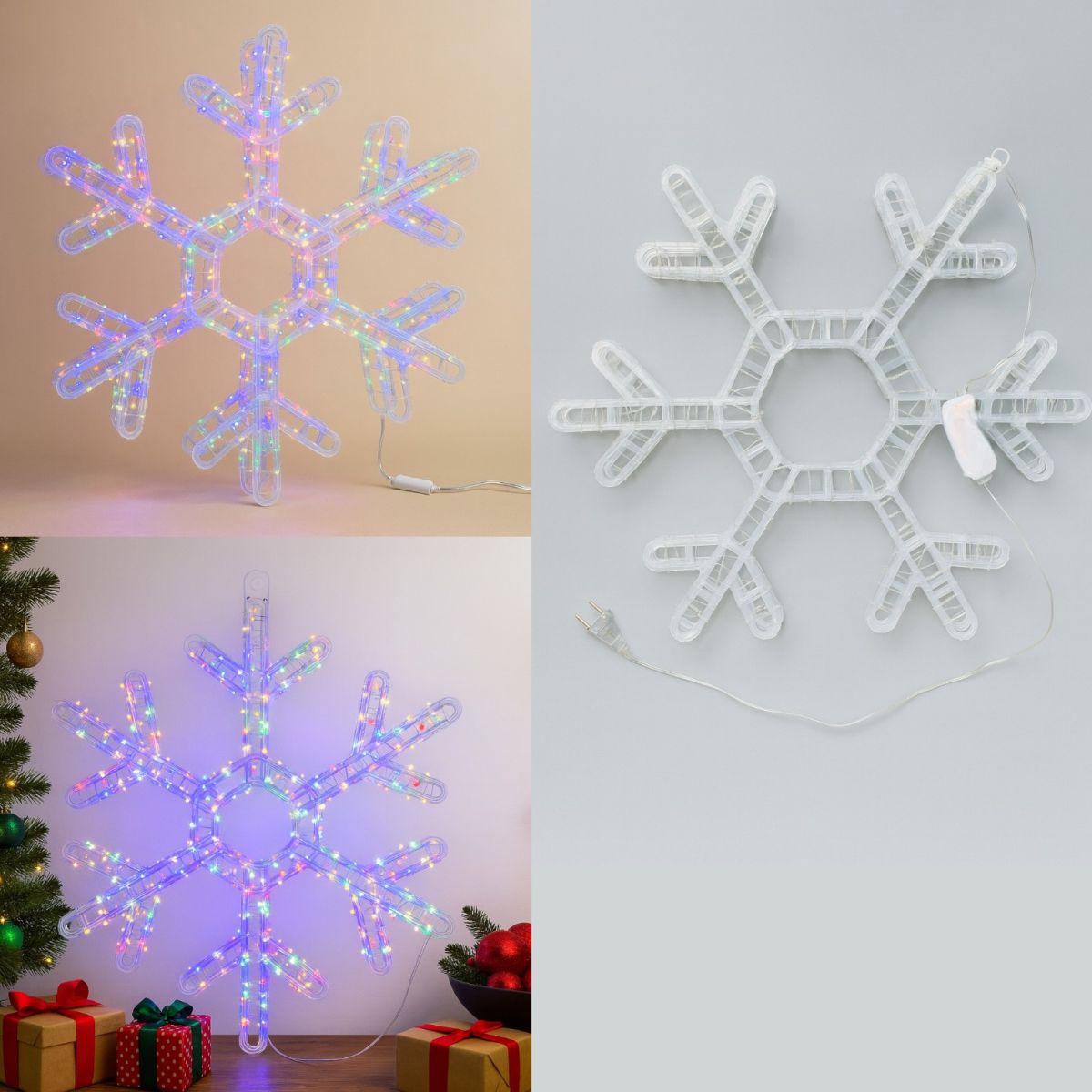 Decoratiune Crăciun 40x45cm Model Fulg 3D, cu Lumină LED Multicoloră, Ornament Suspendat Transparent Engros