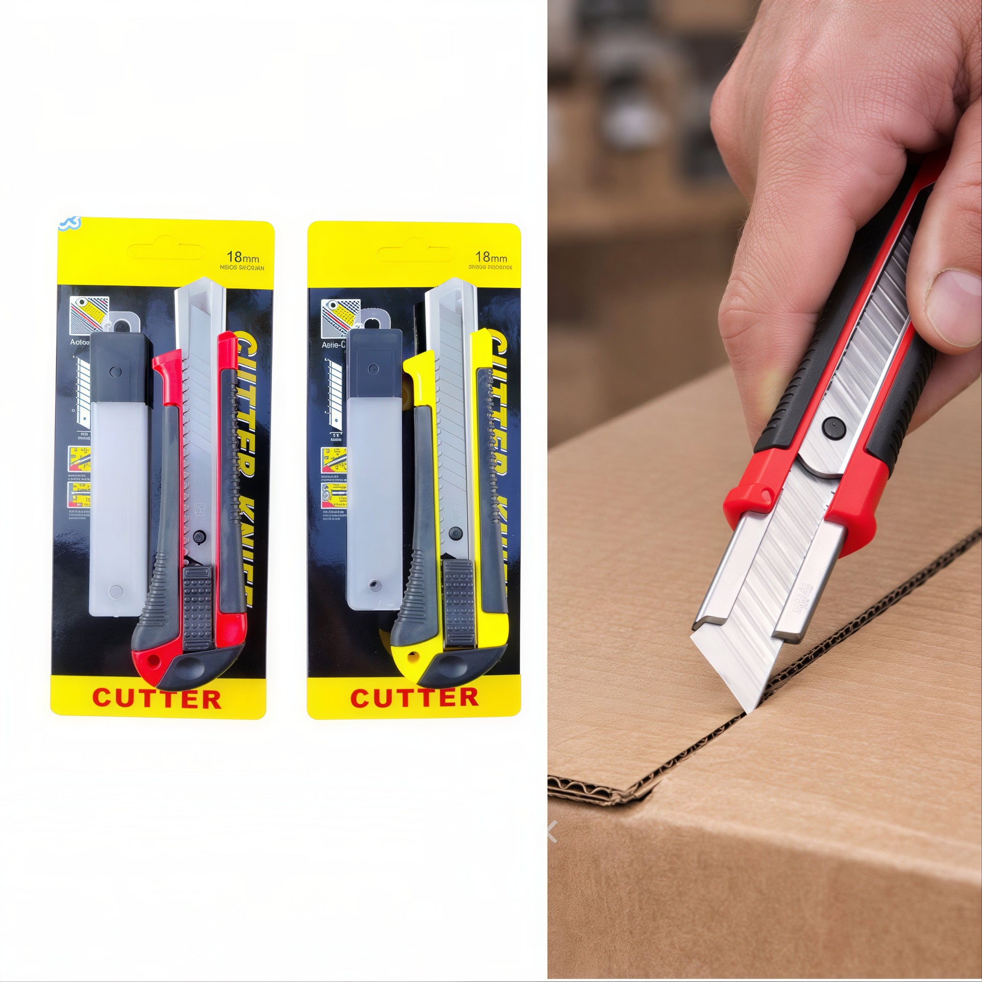 Cutter 18mm cu Lamă Retractabilă și Blocare Automată, 24/set Mâner Ergonomic, Diferite Culori Engros