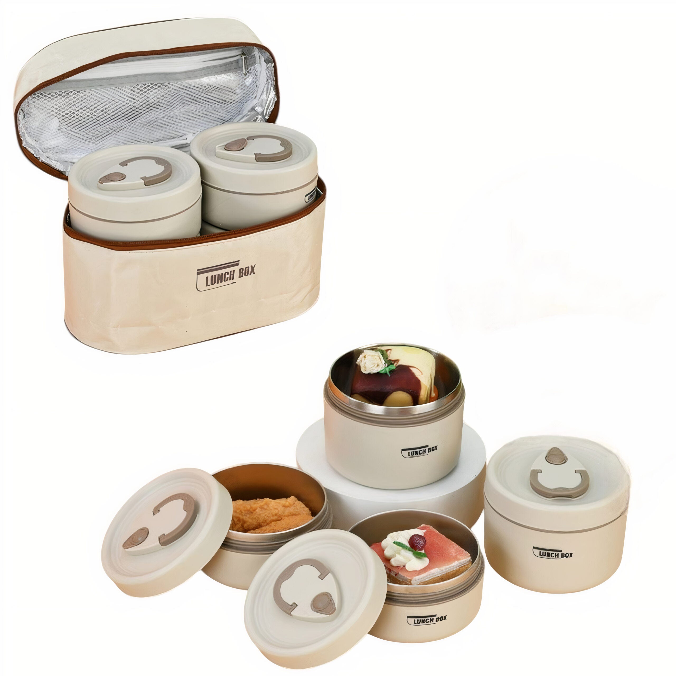Caserole Termice 4/set din Inox 12x8cm, cu Husă de Izotermă Portabila Engros