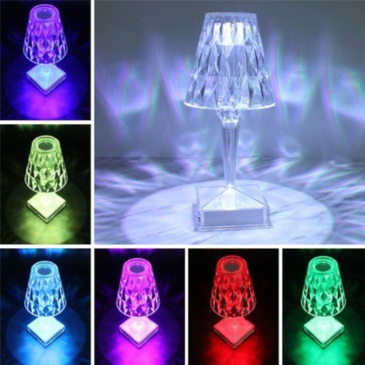 Lampa Transparenta 26cm cu LED, Model Cristal cu Acumulator, Incarcare USB si Telecomanda Engros