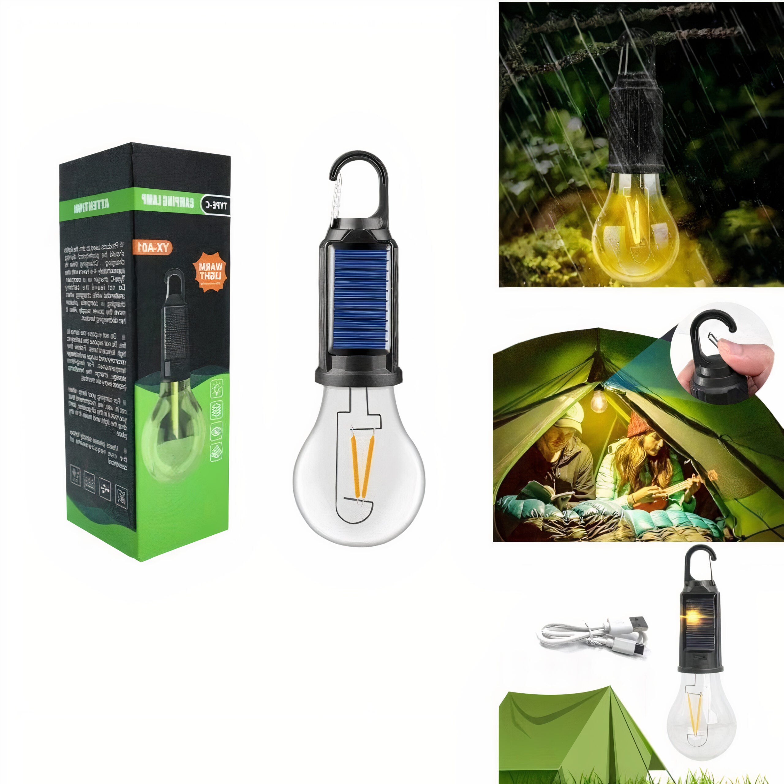 Bec Portabil 19cm Impermeabil cu Incarcare Solara si USB pentru Camping Engros