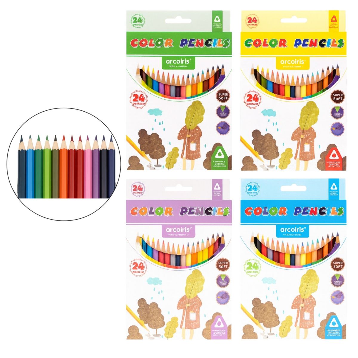 Creioane Colorate 17cm Clasice 24 Culori, din Lemn 6/set Diferite Culori Engros