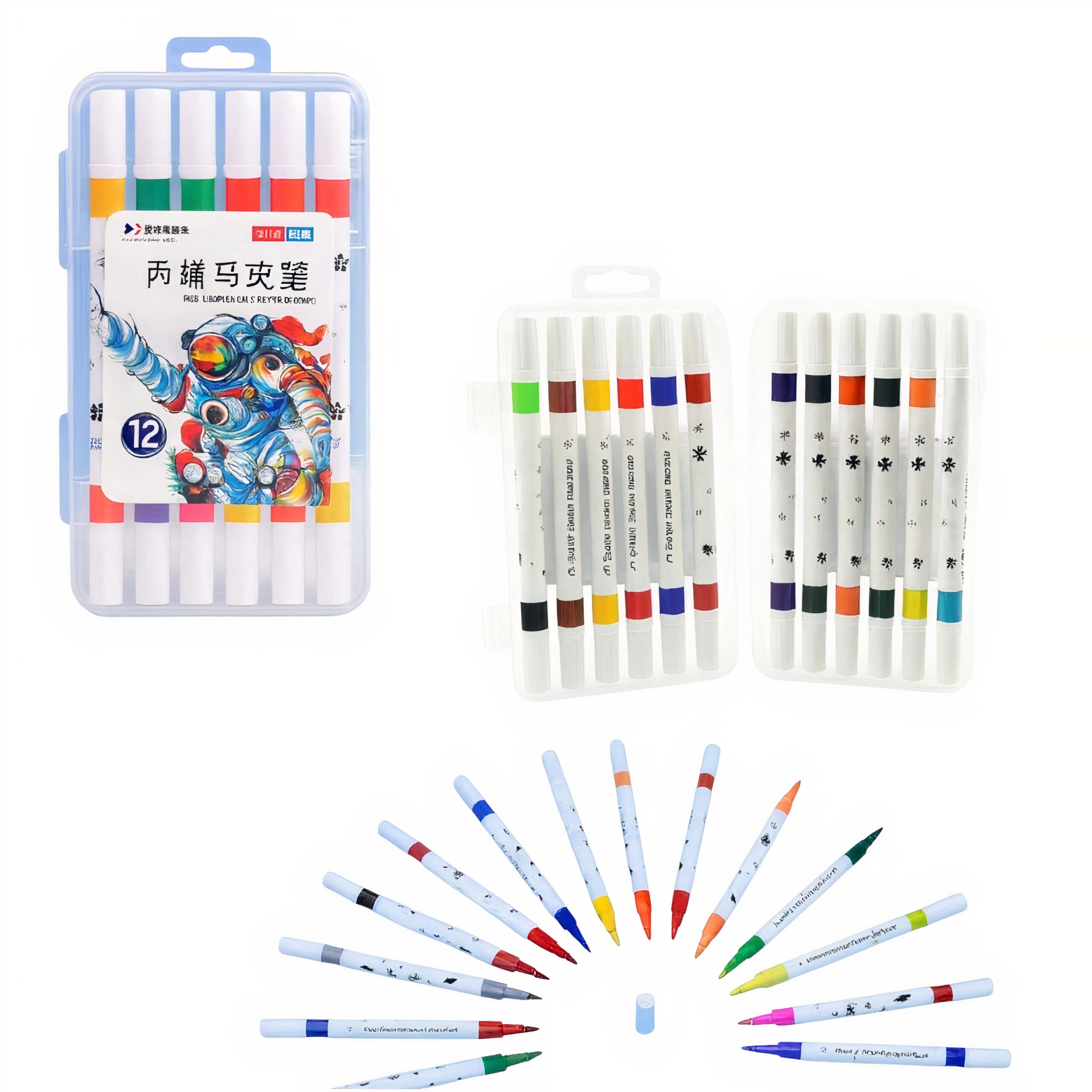 Markere Acrilice 12/set in Gentuta Transparenta 14cm din Plastic, Multicolore Engros