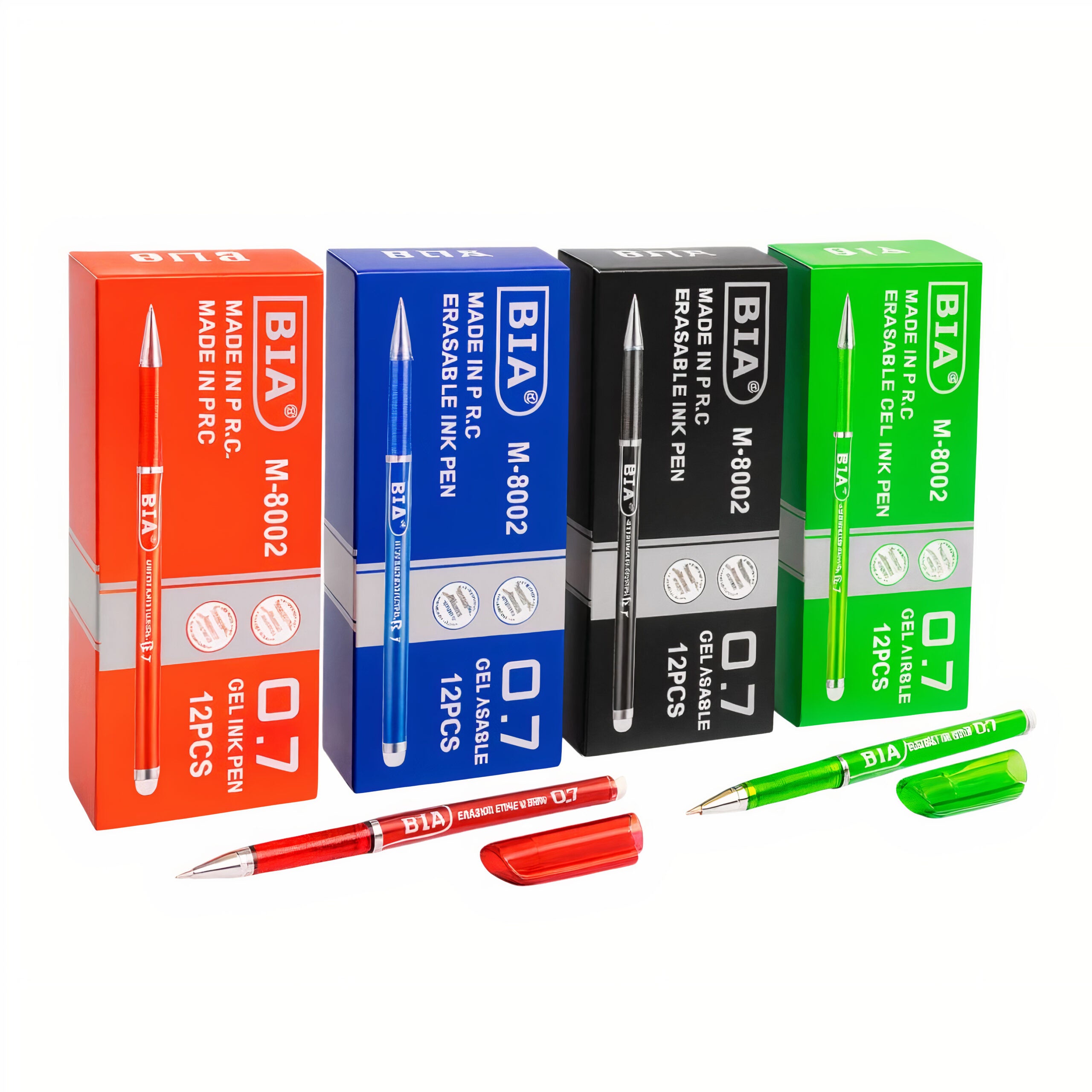 Pix cu Gel BIA M-8002, 0.7mm 144/set cu Gumă de Ștergere, Diferite Culori Engros