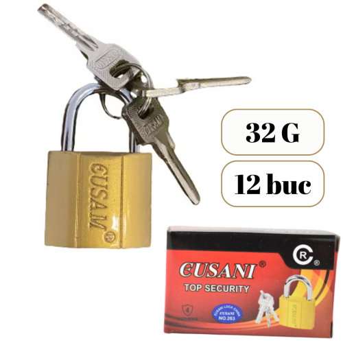 Lacat Auriu Gusam 32mm cu 3 chei, 12 buc/set Engros