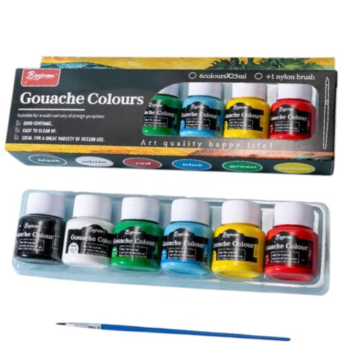 Acuarele la Borcan Gouache 25ml Diferite Culori 6/set, cu Pensula 15cm Engros