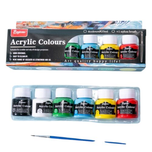 AcuarelAcuarele la Borcan 25ml Acrilice 6/set Diferite Culori, cu Pensula 15cm Engrose la Borcan 25ml Acrilice 6/set Diferite Culori, cu Pensula 15cm Engros